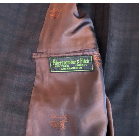 Abercrombie & Fitch Mens Plaid Wool Blazer Jacket 3-Button Fully Lined Brown Che - Picture 3 of 8
